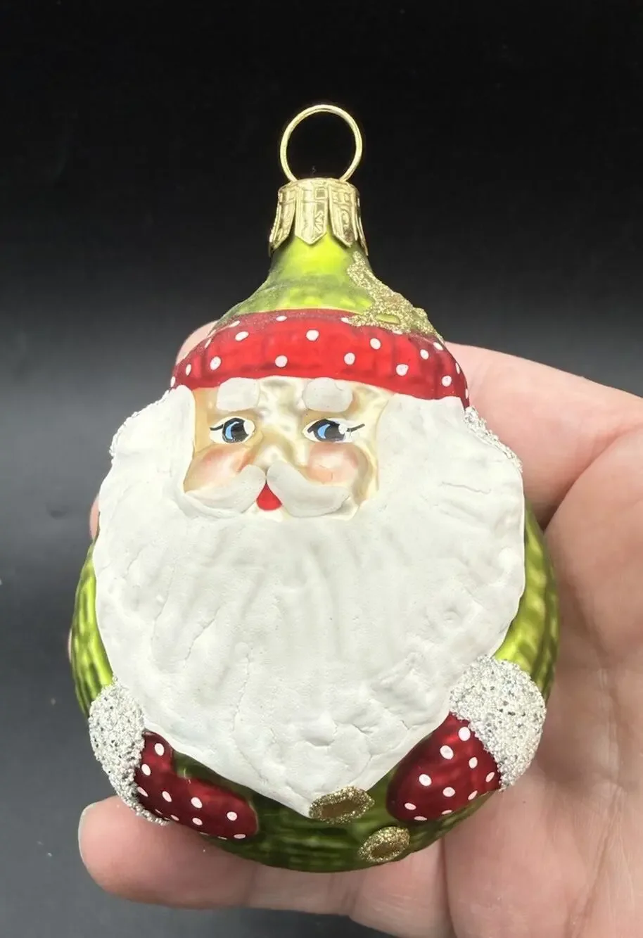Vintage glass Christmas ornament ROLY POLY SANTA 3